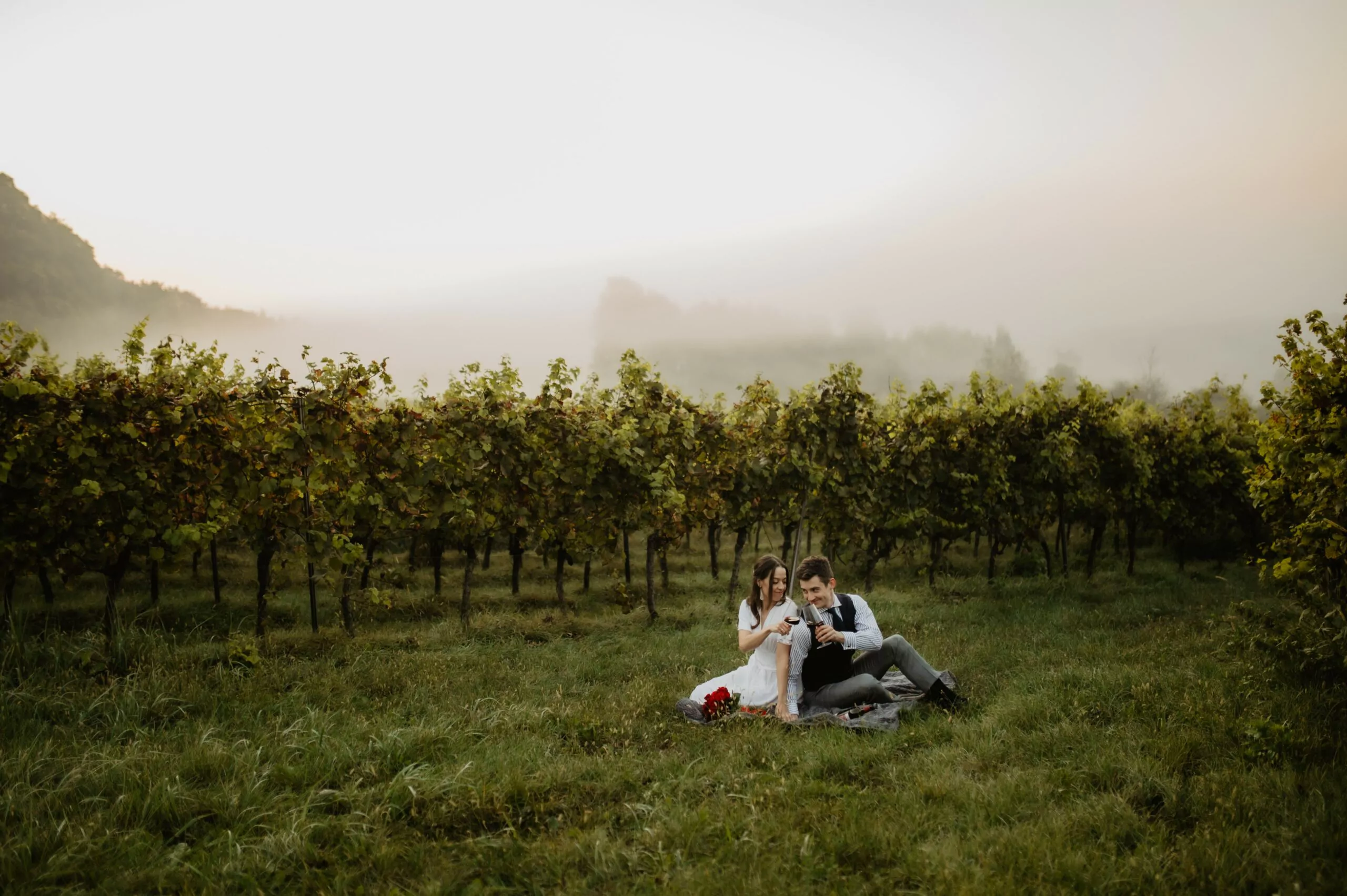 Sesja ślubna w winnicy w Krakowie o wschodzie słońca